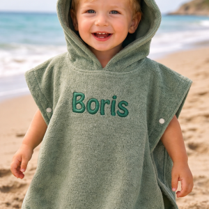 Badponcho oldgreen met Naam geborduurd | Gepersonaliseerd voor Baby & Kind