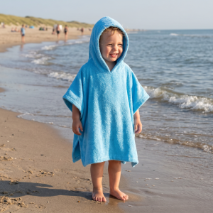 Badponcho l. blauw met Naam geborduurd | Gepersonaliseerd voor Baby & Kind