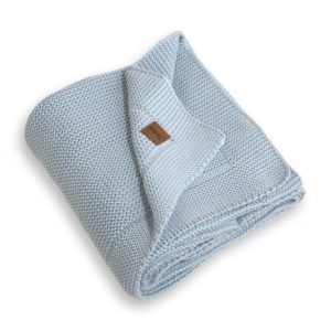 Gebreide babydeken 100% Biologisch Katoen L. blue met geborduurde naam