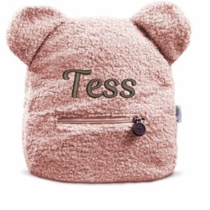 Rugtasje teddybeer pink met geborduurde naam