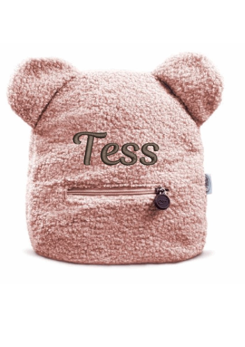 Rugtasje teddybeer pink met geborduurde naam