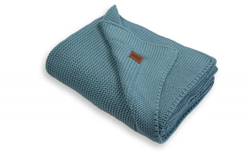 Gebreide babydeken 100% Biologisch Katoen Smoke blue met geborduurde naam - Afbeelding 2